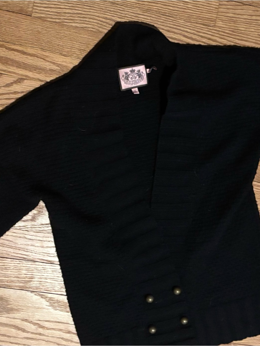 Juicy Couture Black Ribbed Cardigan with Gold-Tone Buttons